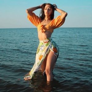 Orange Puff Sleeve Crop Top